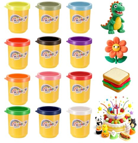 Zocipro 12 Tins Modelling Clay Kit – 12 Bright Colours, Non-Toxic Playdough Tubs Set for Kids, Creative Modelling Dough for Boys and Girls, Soft & Reusable Plasticine, 50g/Tins