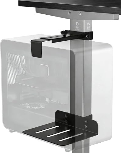Under Desk PC Mount No Drilling 44lbs Capacity Heavy Duty Clamp-On | Computer Holder for Standing Desk Adjustable CPU Holder Fits 50×80mm Square Legs with Non-Slip Pads for Home Office