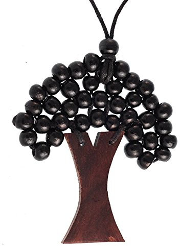 Chic-Net® Wooden Necklace Wooden Beads Wooden Tree of Life Adjustable Cotton Colourful 85 mm Chain Men Women Unisex Neck Jewellery Wooden Pendant Boho Hippie, Wood, Pearl