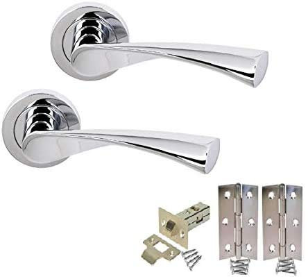 Haven Heritage Door Handle Sets - Astrid Modern Design Chrome Door Handles Internal & External Use - Lockable Silver Door Handles and Latch Set in Rose - Polished Chrome Lever Latch (Sets of 7)