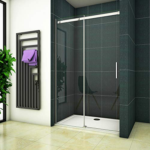 AICA 140x195 Dusche Duschabtrennung Duschwand Schiebetür Nischentür 6mm Klarglas ohne Duschtasse
