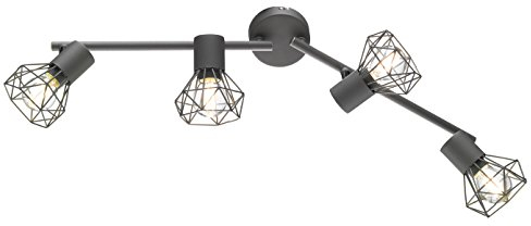 4 flammiger Deckenstrahler mit Gitter Lampenschirm in Grau im Vintage Style – Spots & Arme schwenkbar mit E14 LED