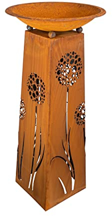 Rostikal Pusteblumen Säule 115 cm - mit Abnehmbarer runder Pflanzschale 50 cm - handgemachte witterungsbeständige Gartensäule im Rost Design für In- & Outdoor