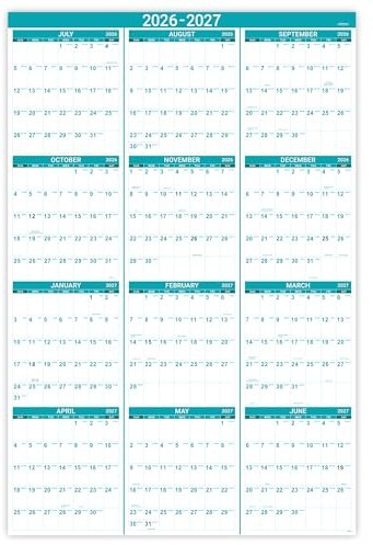 2026-2027 Wall Calendar - Yearly Wall Calendar 2026 with Julian Date, Jul 2026 - Jun 2027, One Page for Organizing, Premium Thick Paper, Vertical, Gift Pocket, 34.8 x 22.8 (Open)
