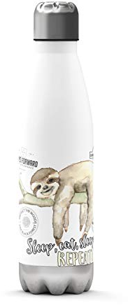 Sunnywall Premium Edelstahl-Thermosflasche mit niedlichen Motiven kalt & heiß Thermoskanne Isolierflasche Trinkflasche 500ml Wasserflasche 0.50L 6 Faultier Sloth Sleep eat