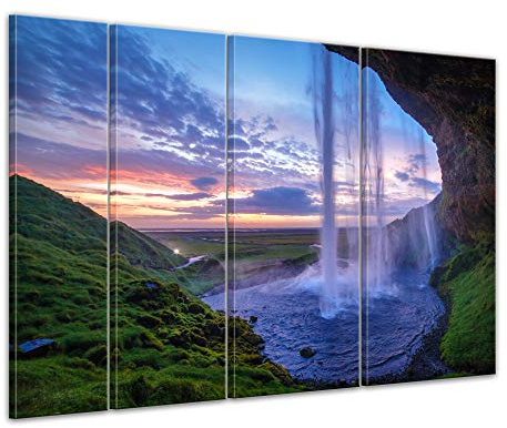Bilderdepot24 Keilrahmenbild Seljalandsfoss Wasserfall Island - Bild auf Leinwand - 180x120 cm quer mehrteilig Keilrahmenbilder Urlaub, Sonne & Meer Sehenswürdigkeit - Wasser