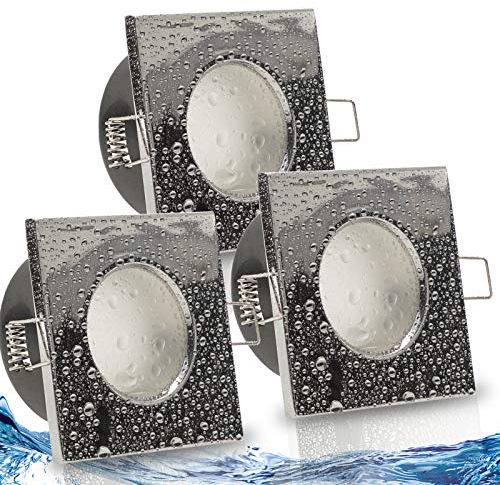 trendlights24 Aqua Base Decken Einbaustrahler eckig IP65-3er Set ultra flach 50 mm LED Spots 5W 230V Neutralweiß - Chrom glänzend Bad Feuchtraum