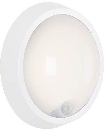 BRILONER - LED Außenleuchte, Außenwandlampe mit Bewegungssensor, Außendeckenlampe inkl. Dämmerungssensor, Badlampe, Badezimmer, 12 Watt, 1.250 Lumen, Neutralweiße Lichtfarbe, 17x7 cm (DxH), Weiß