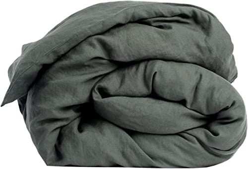 My Linen Home Bettdeckenbezug aus 100% Stonewashed Leinen in Dunkelgrün I Steppdeckenbezug I Maschinenwaschbar I Bettdeckenbezug mit Reißverschluss I Double Bettdecke 200x200 cm