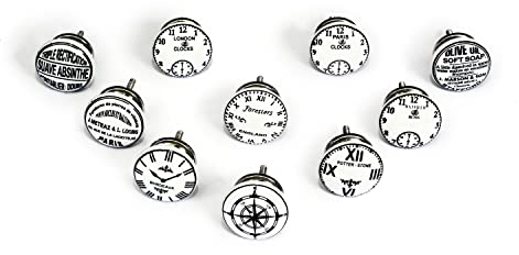 Nacnic 10 Pomos de Cerámica Diseño Relojes Blanco y Negro | Tiradores y Manetas para Cocina Cajones Armarios Muebles de Baño | Perillas de Cerámica Originales | Diámetro y Longitud Perno 40 mm