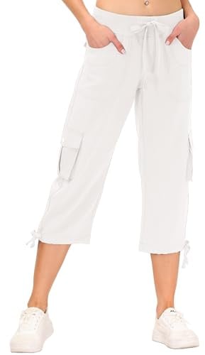 JINSHI Pantalons Femme Pantacourt Cargo d'été 3/4 Long Capri Pantalon avec Plusieurs Poches