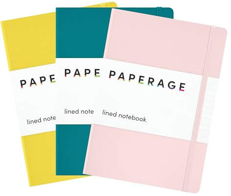 PAPERAGE Lined Journal Notebooks, 3 Pack, (Yellow, Blush & Turquoise), 160 Pages, Medium 5.7 inches x 8 inches - 100 GSM Thick Paper, Hardcover