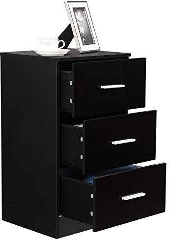 DREAMADE Aktenschrank mit 3 Schubladen, Büroschrank, 37,1x34,2x66,5cm, Schubladenschrank, Nachttisch, Universalschrank, Nachtschrank, Schwarz (1 Schrank)