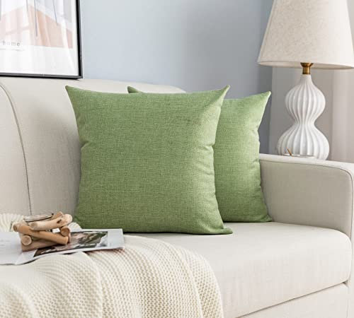 GIRASOLE HOME Coppia Federe Cuscini in Simil Lino Antiacaro e Ipoallergenico Per Divano e Letto Copricuscini Arredamento Casa con Zip Invisibile 2 pezzi (45x45cm, Verde)