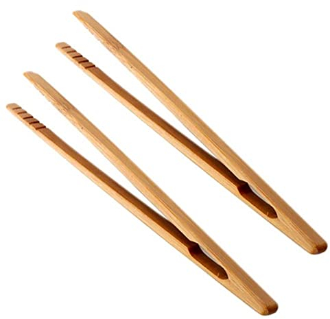 Liummrcy 2 STÜCKE Bambuszangen, Bambus Küchenzangen, Toast-Zangen, Natürliche Holz-Lebensmittel-Clip-Zangen zum Kochen von Gurkenzangen, zum Kochen, Bubble Tee, Fleisch-Holz-Toast-Zangen Langer