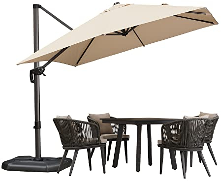 PURPLE LEAF Parasol Déporté Carré 2,7 × 2,7 m avec Base Croisée, Parasol de Jardin Exterieur à Manivelle Cadre en Aluminium, Protection UV 50+, Inclinable et Rotatif 360°pour Balcon Terrasse, Beige