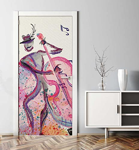 MyMaxxi - Tür bekleben mit Türtapete Selbstklebend 90x200 Musiker bunt - Tür verschönern Türfolie - Türaufkleber XXL Aufkleber Folie- Türposter Türklebefolie Klassik Musiknoten Trompete Mehrfarbig