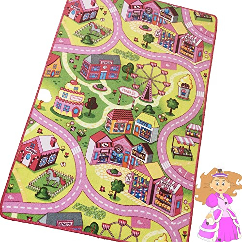 BEPPE Spielteppich Princess Spiele Teppich Kinderzimmer Straßenteppich Kinderteppich Mädchen Girl Sweet Town Stadtteppich Spieleteppich Teppiche Kinder Verkehrsteppich Spielzeugteppich 150x100 cm
