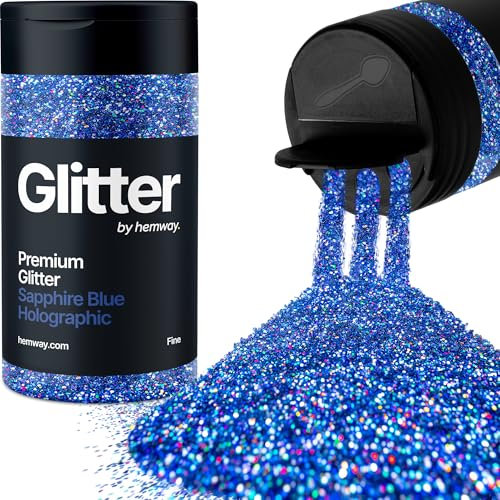 Hemway Premium Glitter Shaker - Sapphire Blue Holographic | Fine Metallic Flake Sequins for Resin & Epoxy Crafts | Craft Supplies for Tumblers, Festival, Hair, Face, Body, Eye & Nail Art | 130 g