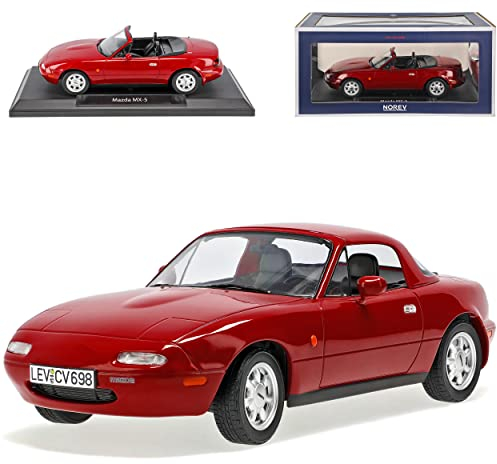 Norev Mazda MX5 NA 1989-1998 Rot Cabrio mit abnehmbarem Hard Top Dach 1/18 Modell Auto mit individiuellem Wunschkennzeichen