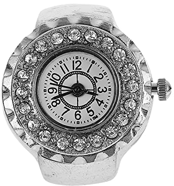 Mikikit Elektronische Ringuhr Mit Kristalloptik Praktische Schmuckuhr Zum Ablesen Der Dekorative Fingeruhr Für Damen