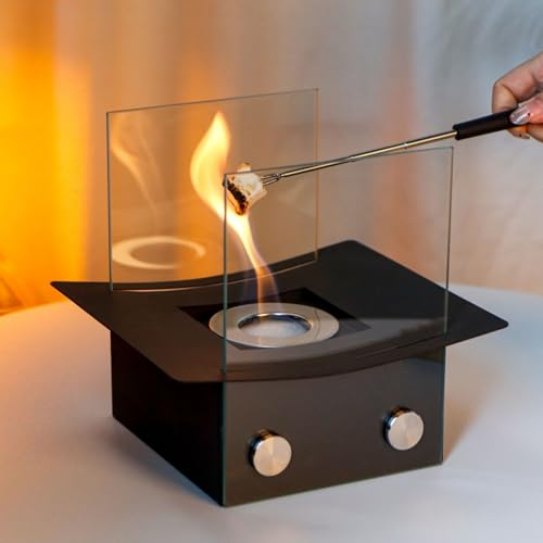 NEWIMAGE Schwarz Tisch-Feuerschale Topf 20cm Hoch Tragbarer Tischkamin Sauber Brennender Bio-Ethanol-Kamin für Outdoor Innen Außenbereich Terrasse Partys Veranstaltungen(Eisen und gehärtetes Glas)
