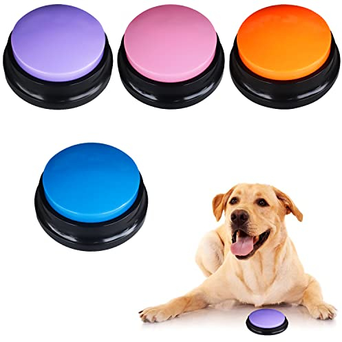 Buzzer Mit Sound Hundeklingel Hunde Buttons Zum Sprechen Recordable Answer Buzzers Katzenklingel 4 Stück Buzzer Mit Aufnahmefunktion Spiele für Hunde Sprechen Knöpfe Hundeglocke Hund Türklingel