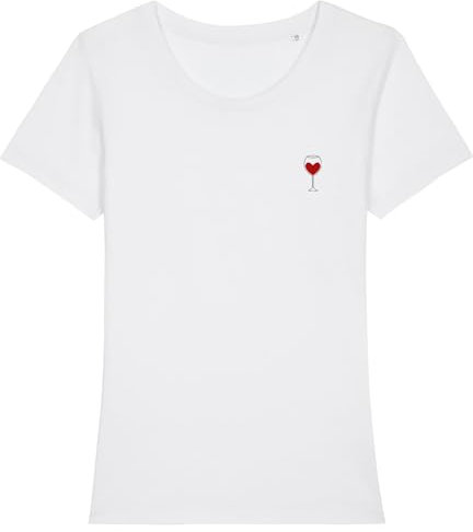 We Are Family, Tee Shirt Humoristique pour Femme, Verre Vin, Manches Courtes, Col Rond, Cadeau Original, Tshirt Humour 100% Coton Bio, Blanc, Taille XL