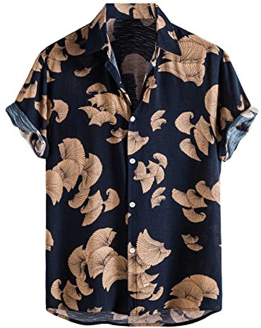 Men's Hawaiian Floral Shirts Colorblock Short Sleeve 1/4 Button Down Henley Shirts Slim Fit Summer Spring Lightweight Breathable Tops Cotton Linen Beach Shirts Casual Blouses Sales Clearance Top