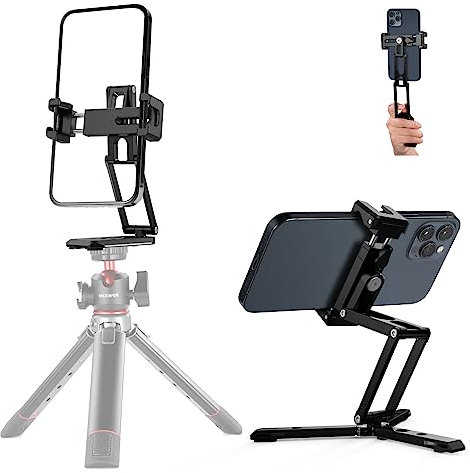 NEEWER Supporto Telefono Treppiede con Cold Shoe, Adattatore Smartphone Cavalletto Compatibile con iPhone, Supporto Cellulare Pieghevole, Treppiede Tavolo, Maniglia Telefono per Streaming Vlog, SP-04