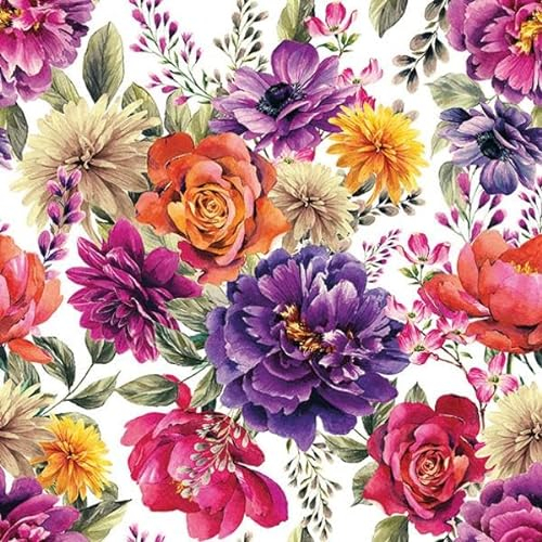 20 Servietten Herbst Blumen im Farbspektakel weiß als Tischdeko. Papierservietten mit Motiv. Auch für Decoupage und Serviettentechnik 33x33cm