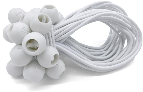 25 Spanngummis mit Kugel in Weiß | Expander Befestigung für Planen, Banner, Anhänger, Zelt, Trampolin usw. | Gummi-Spanner Universal