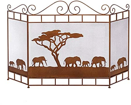 JUNNIU Brandschutz-Kaminschutz, 3-Panel-Kaminschutz, Metall-Feuerschutz, Schmiedeeisen, babysicherer Brandschutzschutz (Farbe: Schwarz) Decoration