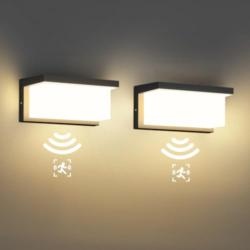 highsam 24W Außenlampe LED Wandleuchte, 24W Wandlampe Außen/Innen Warmweiß 3000K, IP65 Wasserdichte Aluminium Aussenlampe für Garten Terrasse Hof Bad Draußen (2 Stück) (Modern1)