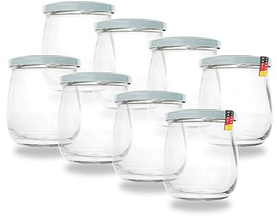 Flaschenbauer 417ml Premium Einmachgläser, 8 x vielseitige Konservengläser mit TO82 Twist-Off Deckel, inklusive Etiketten - für Marmeladen, Honig, Obst, Gemüse - Diverse Farben & Sets [Weiß]