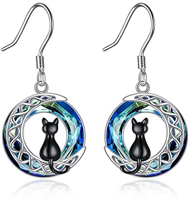 YFN Orecchini per gatti/pietra di luna a mezzaluna orecchini da donna in argento Sterling con luna celtica orecchini gioielli irlandesi regali per ragazze madre figlia sorella ipoallergenici, Argento
