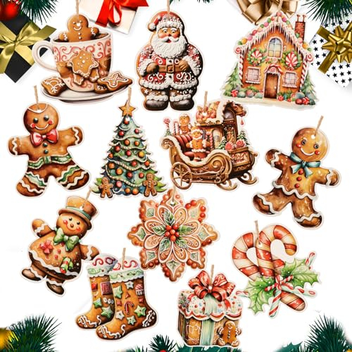 COLOFALLA 24 Stücke Weihnachtsbaumschmuck Papier Lubkuchenmann Weihnachtsbaum Anhänger Lebkuchenmann Anhänger Tannenbaum Anhänger zum Basteln Geschenkanhänger Weihnachten Klein Weihnachtsdeko DIY