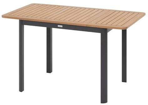 Hespéride – Ausziehbarer Gartentisch Folya Beige – 4 Sitzplätze – Rostfreies, epoxidbeschichtetes Aluminium, Eukalyptus