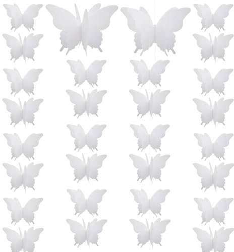 Ruidee 4 Stück Papier Schmetterling Banner 2.8m 3D Schmetterling Girlande zum Aufhängen Bunte Schmetterlings Papiergirlande für Hochzeit,Geburtstag Party Dekoration (HD/White)