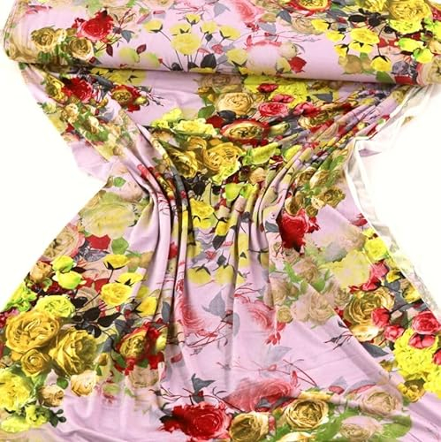 TOLKO 50cm Baumwolljersey Jersey Stoff Meterware | Baumwollstoff für Shirt Kleid Rock Jersey Bettwäsche Stoff Sommer Kleiderstoff | Weich elastisch 150cm breit | Stoffe zum Nähen (Rosenstrauß)