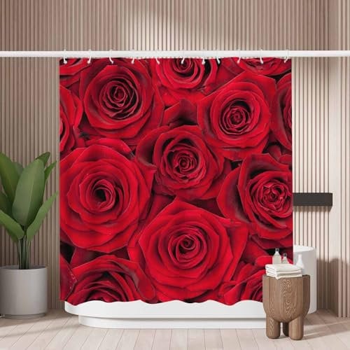 Woutay Shower Curtain Mould Proof Resistant Red Rose,Water Repellant Fabric,Polyester,Size 180x180CM