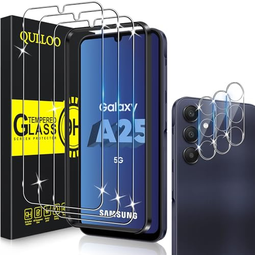 QULLOO Verre Trempé pour Samsung Galaxy A25 5G [3 Pièces] + Caméra Protecteur [3 Pièces], Protecteur D'écran Ultra Résistant Dureté 9H Film Protection Écran HD Transparent