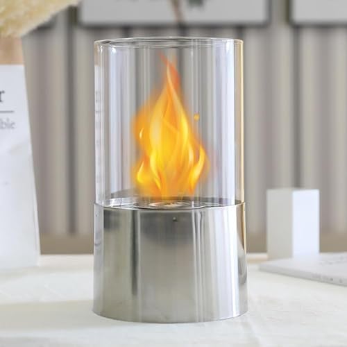 JHY DESIGN Brasero de Table Portable - Hauteur : 29 cm - Combustion Propre au Bio éthanol - Ventless Fireplace - Argenté