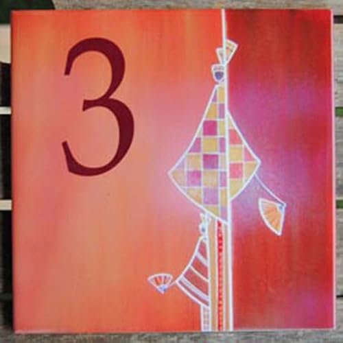 Azul'Decor35 Figura di facciata della casa con Il Numero civico 3, Terracotta, 15,2 x 15,2 x 0,5 cm