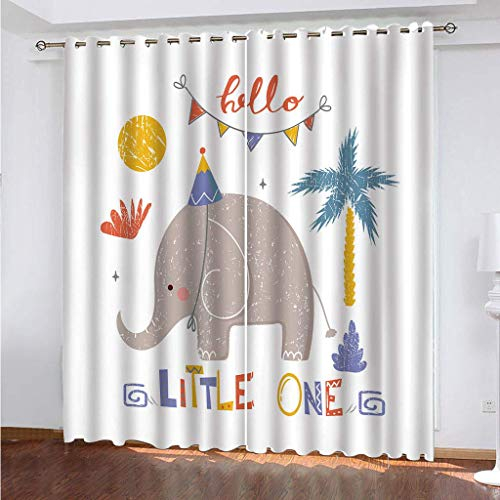 Vorhang Blickdicht Gardinen Für Wohnzimmer Schlafzimmer Kinderzimmer - Verdunkelungsvorhang 3D Cartoon-Grauer Elefant Druck Muster Verdunklungs Vorhänge Mit Ösen 2Er Set Thermogardine 240X230Cm