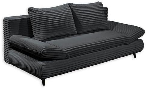 SUNNY 2 Bequemes Schlafsofa in Cord-Optik mit Bettkasten, Schwarz - Ausziehbares Sofa mit Schlaffunktion und verstellbaren Armlehnen - 212 x 76 (88) x 101 cm (B/H/T)