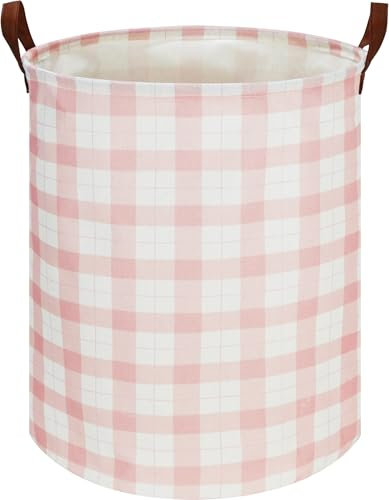 CLOCOR Panier à linge imperméable pour enfants, panier de rangement en tissu pliable, bac à jouets, décoration de chambre, paniers-cadeaux (grille rose)