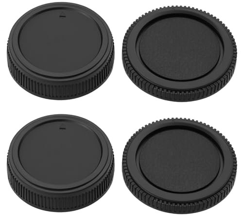 ECSiNG 2 Sets Body Cap Lens Rear Cover Cap Replacement Kits Compatible with Olympus OM Mount Lens Cameras Protective Dust Covers Caps Black