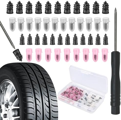 ZUOQIANG 30 Pcs Clous en Caoutchouc, Meche Pneu Crevaison Clous en Caoutchouc avec Tournevis, Kit Reparation Pneu Voiture pneu Convient aux Voitures, Motos