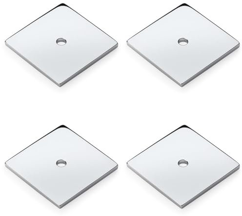 4 Pack - Square Kitchen Door Knob Backplate - Polished Chrome 38mm x 38mm Cabinet Plate
